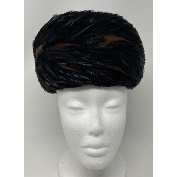 Vintage Pillbox Feather Hat Black Brown Feathers Stylish Retro 50s/60s main image 8